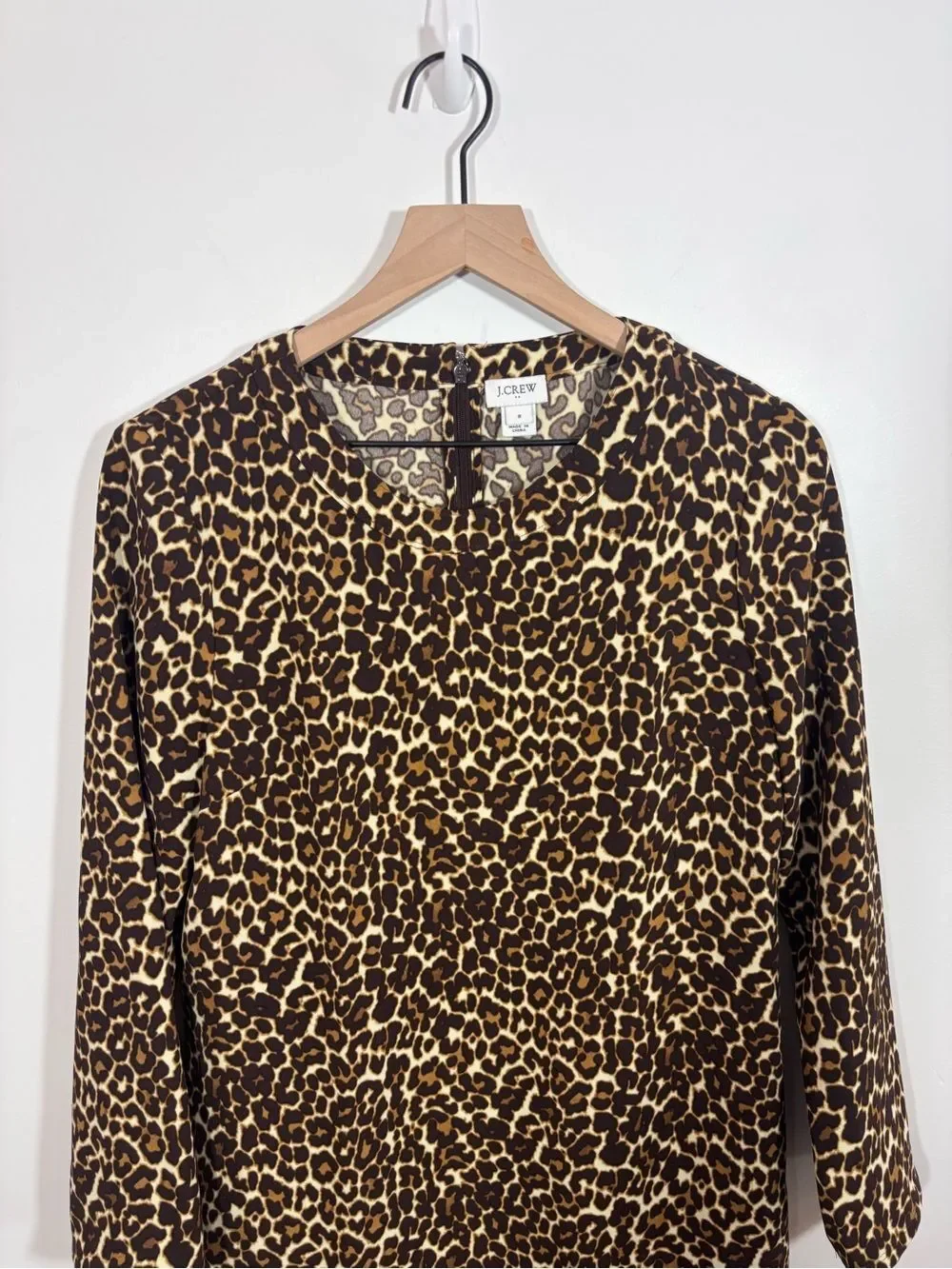 J. Crew Leopard Cheetah Animal Print Shift Dress K2150 Size 8 long sleeve